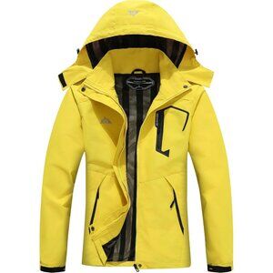 Women's Yellow Waterproof Lightweight Rain Jacket Windproof Trench Coat Hood
